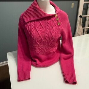 💗 Vintage‎ Chaps Hot Pink Cable Knit Sweater Y2K Preppy Barbiecore
